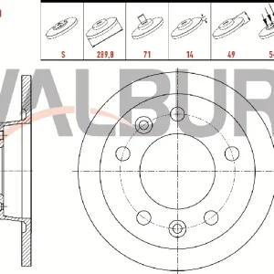FREN DİSKİ ARKA DUZ 5 BJN 289,8X14X71X49 FIAT SCUDO 1.6 MJT - 2.0 MJT 2007-/ CITROEN JUMPY II 1.6 H