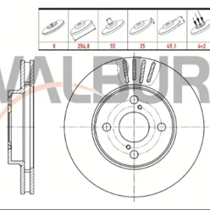 FREN DİSKİ ON HAVALI 4 BJN 254,8X25X55X49,1 TOYOTA COROLLA (_E12_) 1.4 VVT-I 2002-2007 / TOYOTA COR