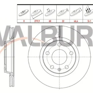 FREN DİSKİ ON HAVALI 5 BJN 279,9X22X68X46,4 VOLKSWAGEN PASSAT 1.6-1.8-1.8T-1.9 TDI-2.5 TDI 1996-200