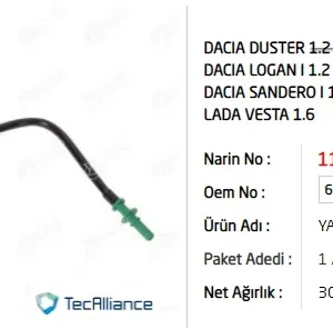 YAKIT BORUSU ( BENZİNLİ) DUSTER - LOGAN - SANDERO 1.2 - 1.6 LADA VESTA 1.6