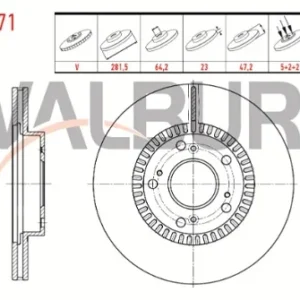 FREN DİSKİ ON HAVALI 5 BJN 281,5X23X64,2X47,2 HONDA CIVIC VII 1.6i- 1.8 I-VTEC- 2.0 I-VTEC 00-06/ C